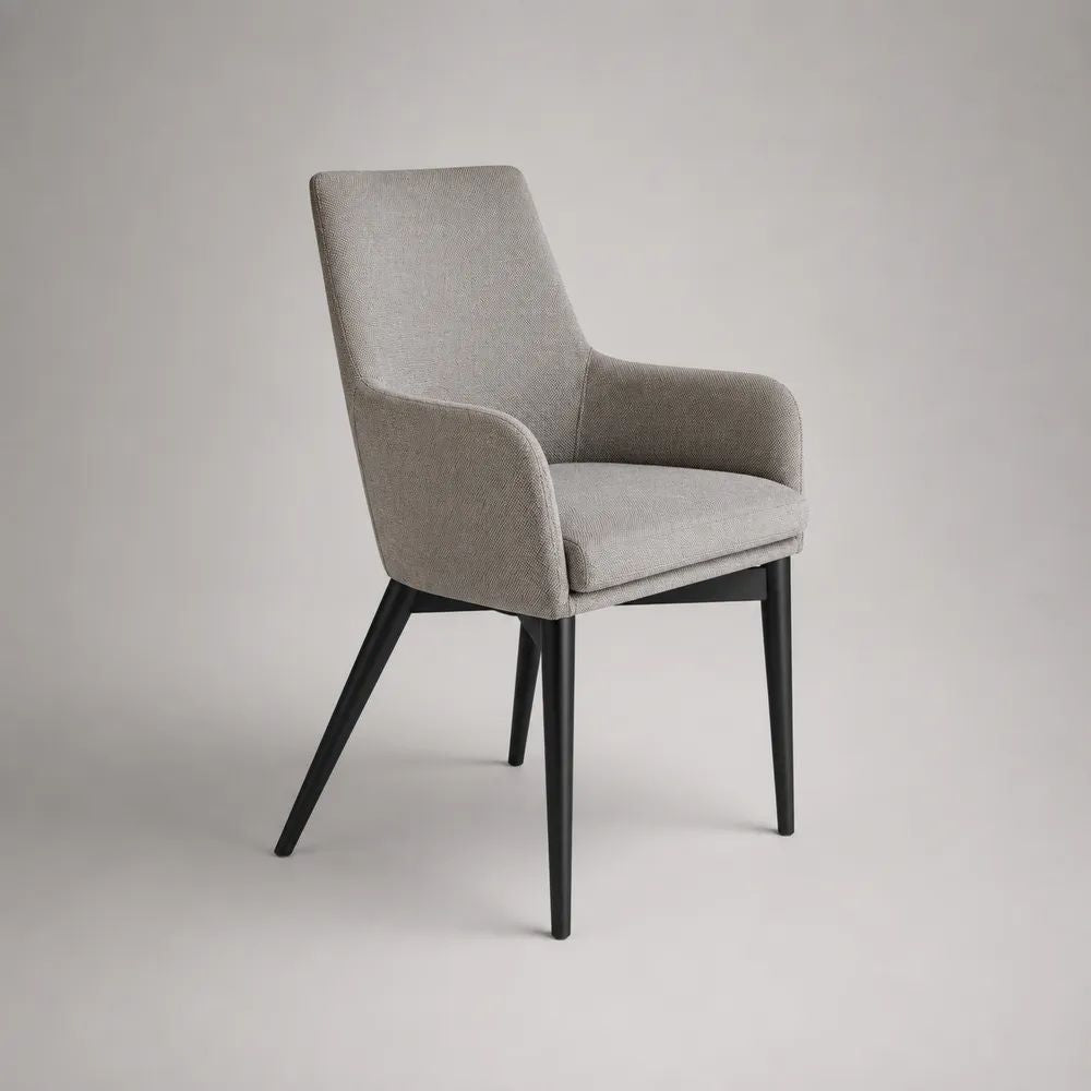 Sedia da pranzo con braccioli in poliestere grigio chiaro e acciaio nero, 58 × 60 × 88 cm