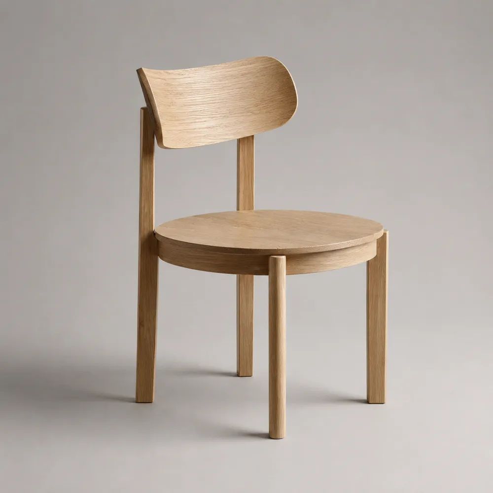 Sedia da pranzo in legno con seduta rotonda e schienale curvo, rovere naturale, 52 x 50 x 78 cm