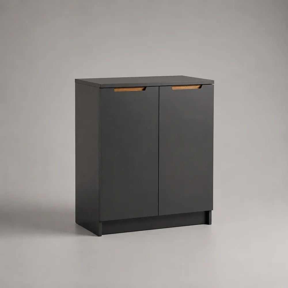 Scarpiera rettangolare a 2 ante in MDF melaminico, grigio antracite e marrone naturale, 80 × 35 × 100 cm
