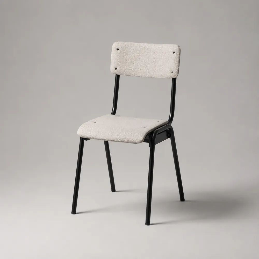 Sedia da pranzo imbottita in poliestere beige con schienale rettangolare e struttura in acciaio nero, 45 x 50 x 80 cm