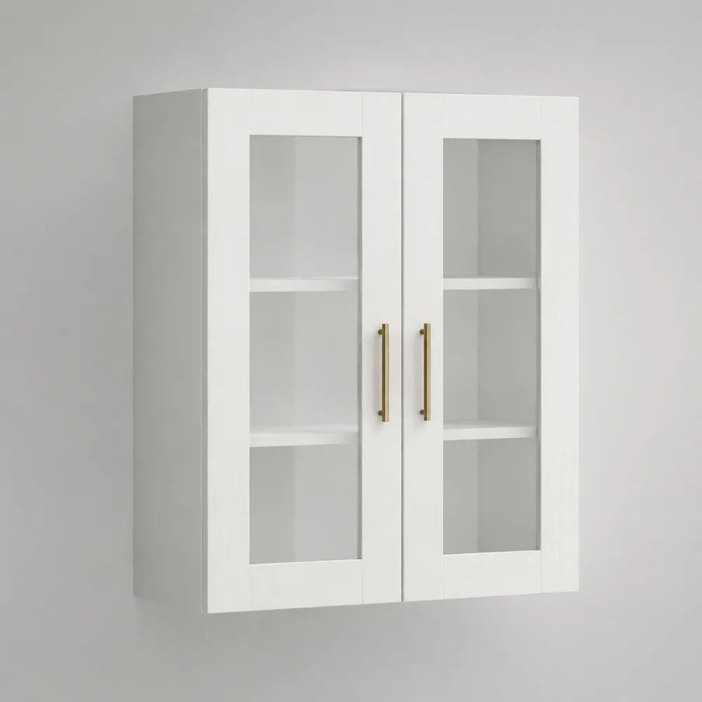 Pensile da cucina bianco con 2 ante in vetro temperato e 2 ripiani, 80 x 30 x 100 cm
