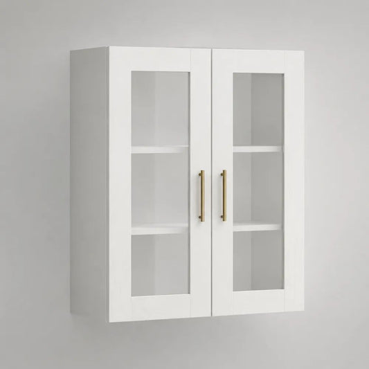Pensile da cucina bianco con 2 ante in vetro temperato e 2 ripiani, 80 x 30 x 100 cm