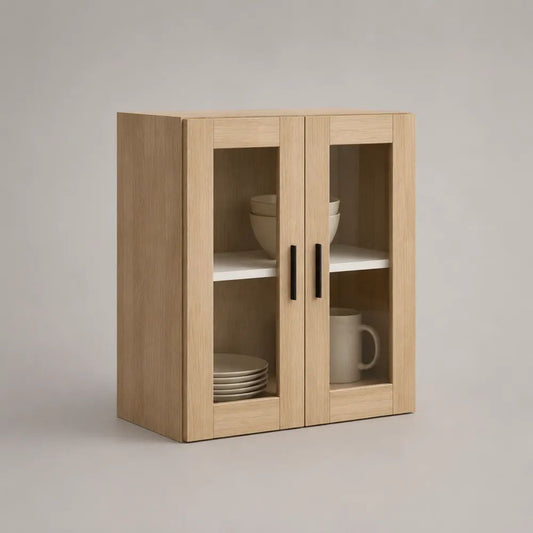 Pensile da cucina a 2 ante in legno e vetro, rovere naturale, 60 x 30 x 75 cm