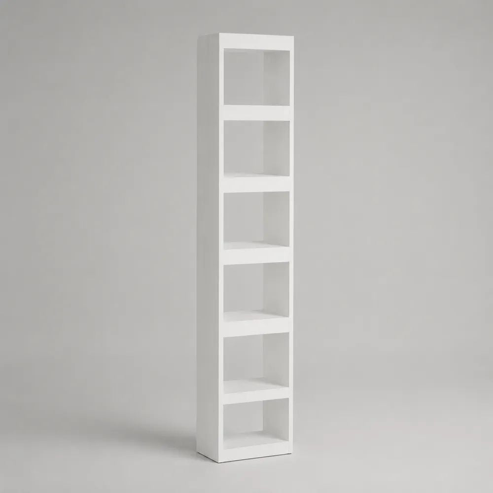 Libreria a colonna rettangolare in MDF con 6 vani, bianca, 180 x 35 x 25 cm