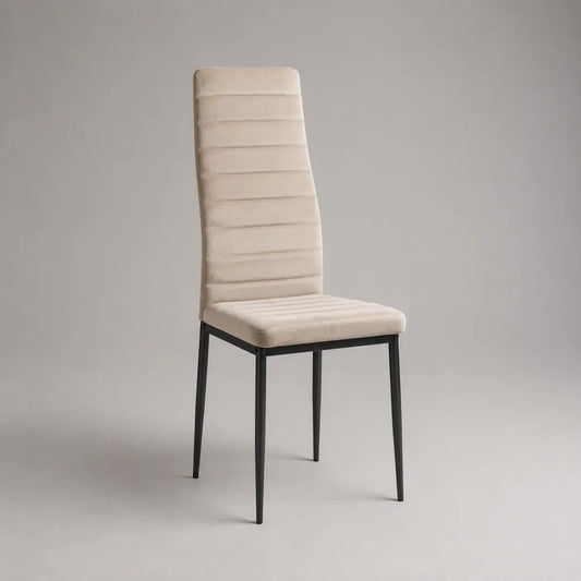 Sedia da pranzo imbottita in tessuto beige e metallo nero, 44 x 55 x 98 cm