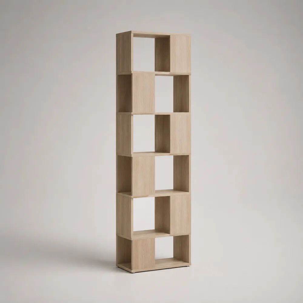 Libreria a colonna geometrica in legno, rovere chiaro, 50 × 24 × 180 cm