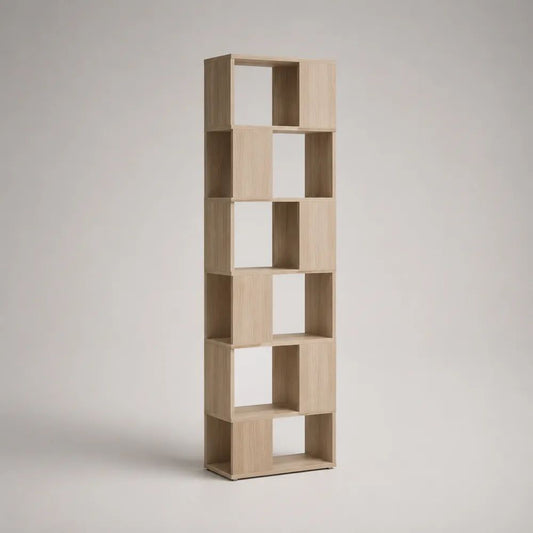 Libreria a colonna geometrica in legno, rovere chiaro, 50 × 24 × 180 cm