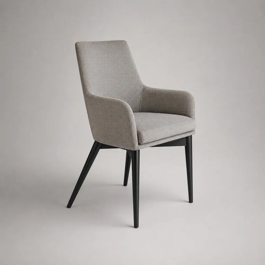 Sedia da pranzo con braccioli in poliestere grigio chiaro e acciaio nero, 58 × 60 × 88 cm