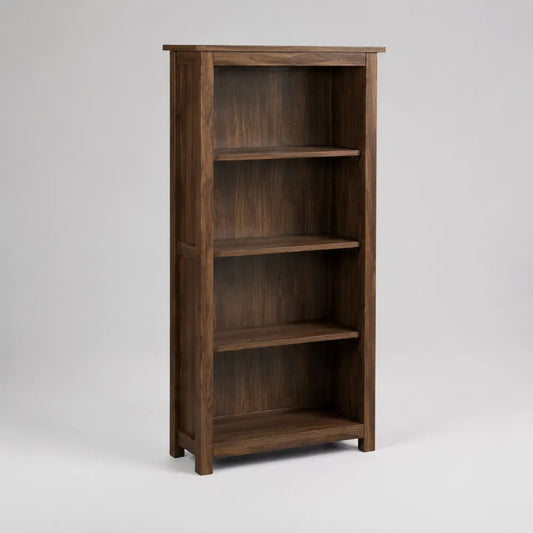 Libreria a colonna in legno massello marrone noce con 4 vani, 80 x 35 x 160 cm
