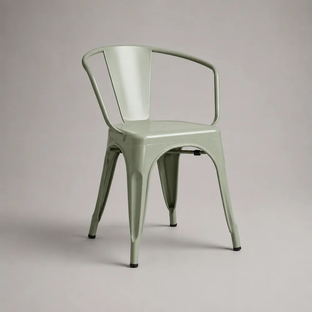 Sedia da pranzo con braccioli in acciaio verniciato verde salvia, 52 × 55 × 82 cm