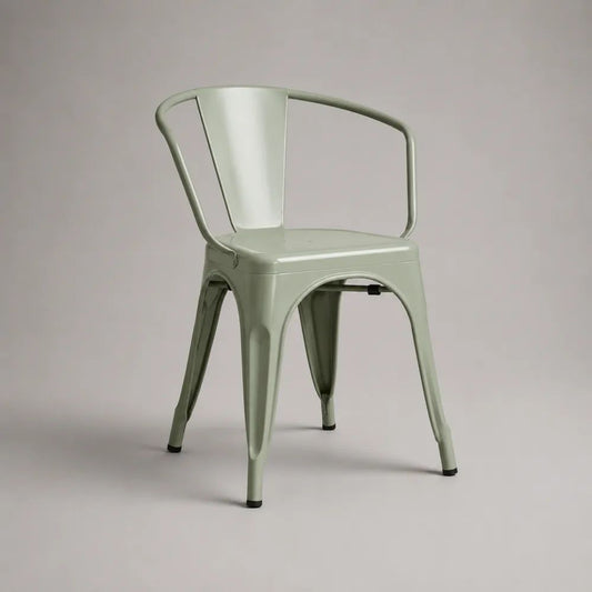 Sedia da pranzo con braccioli in acciaio verniciato verde salvia, 52 × 55 × 82 cm