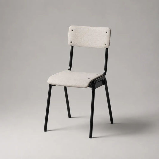 Sedia da pranzo imbottita in poliestere beige con schienale rettangolare e struttura in acciaio nero, 45 x 50 x 80 cm
