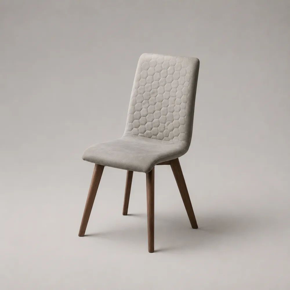 Sedia da pranzo imbottita beige in microfibra con gambe in legno color noce, 45 x 55 x 88 cm