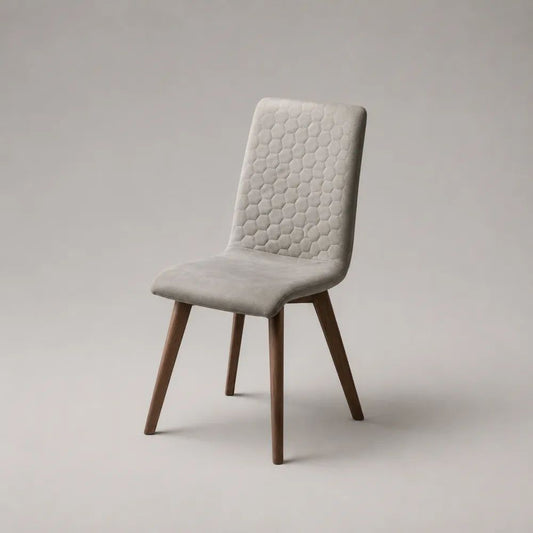 Sedia da pranzo imbottita beige in microfibra con gambe in legno color noce, 45 x 55 x 88 cm